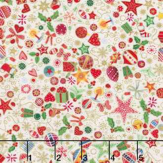 Jolly St Nick - Christmas Treasures Metallic Cream Yardage