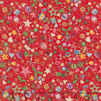 Jolly St Nick - Christmas Treasures Red Metallic Yardage