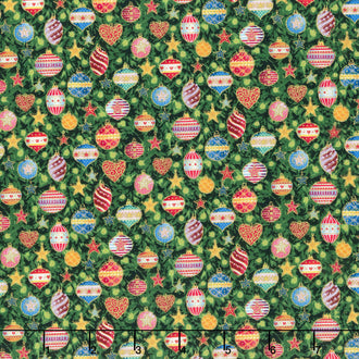 Jolly St Nick - Baubles Metallic Multi Yardage