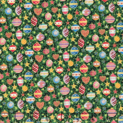 Jolly St Nick - Baubles Metallic Multi Yardage