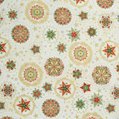 Good Tidings - Snow Crystal Cream Metallic Yardage