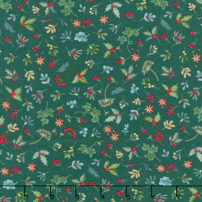 Good Tidings - Sprig Green Metallic Yardage
