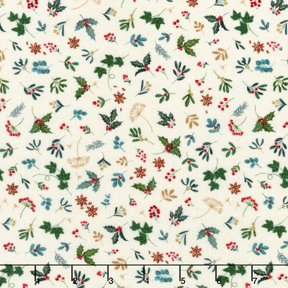 Good Tidings - Sprig Cream Metallic Yardage