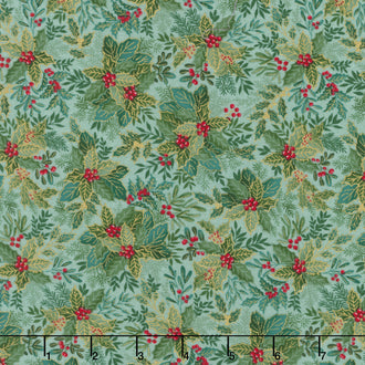 Good Tidings - Holly Bush Mid Green Metalic Yardage