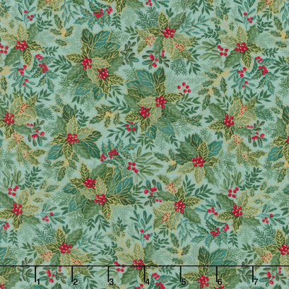 Good Tidings - Holly Bush Mid Green Metalic Yardage