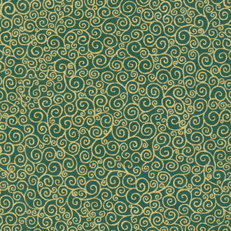 Good Tidings - Scroll Green Metallic Yardage