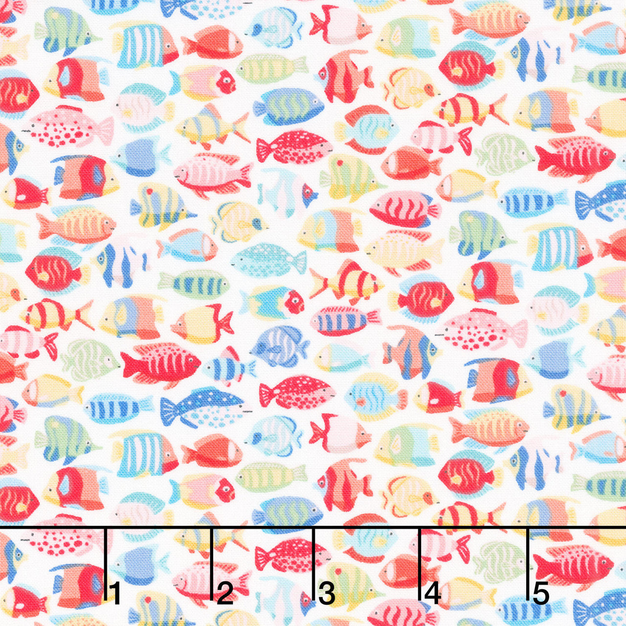 Deep Blue Sea - Fish Shoal White Yardage