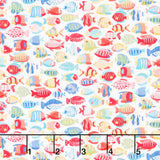 Deep Blue Sea - Fish Shoal White Yardage