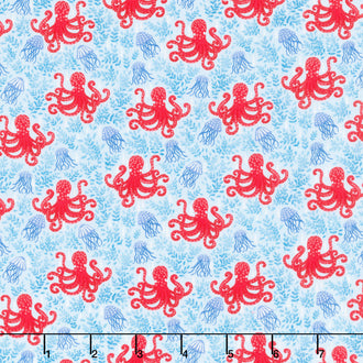 Deep Blue Sea - Octopus Light Blue Yardage