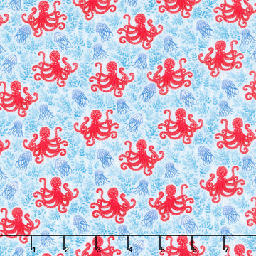 Deep Blue Sea - Octopus Light Blue Yardage