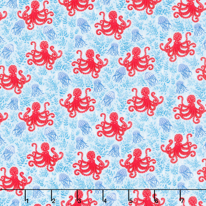 Deep Blue Sea - Octopus Light Blue Yardage