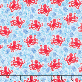 Deep Blue Sea - Octopus Light Blue Yardage