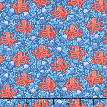 Deep Blue Sea - Octopus Dark Blue Yardage