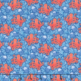 Deep Blue Sea - Octopus Dark Blue Yardage