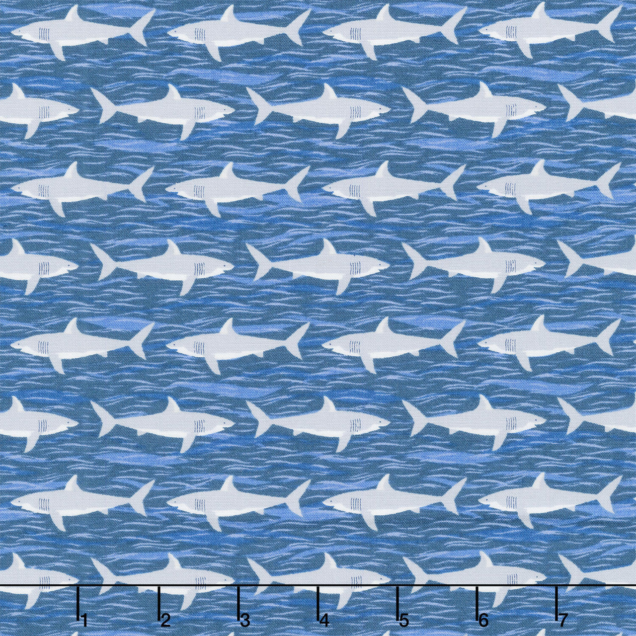 Deep Blue Sea - Sharks Dark Blue Yardage