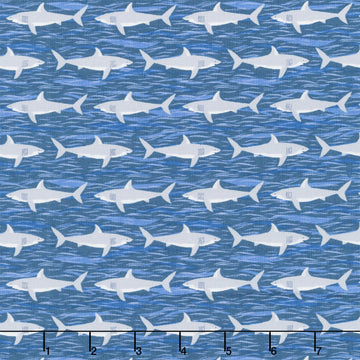 Deep Blue Sea - Sharks Dark Blue Yardage
