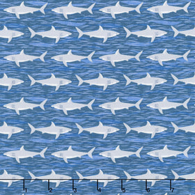 Deep Blue Sea - Sharks Dark Blue Yardage