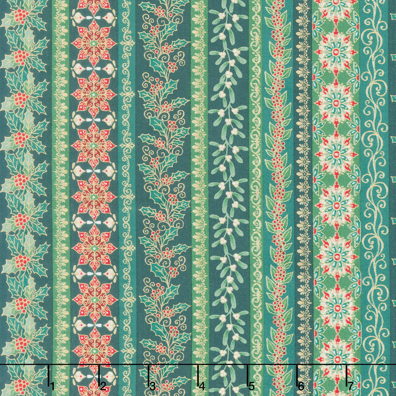 Adorn - Garland Stripe Green Metallic Yardage