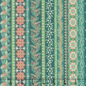 Adorn - Garland Stripe Green Metallic Yardage