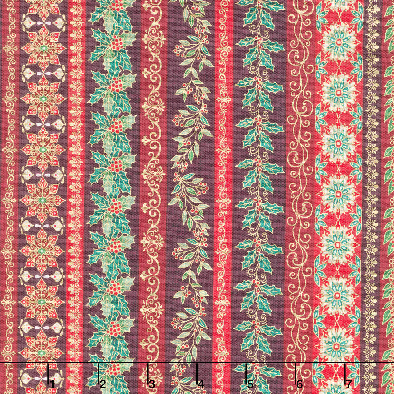 Adorn - Garland Stripe Burgundy Metallic Yardage