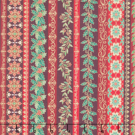 Adorn - Garland Stripe Burgundy Metallic Yardage