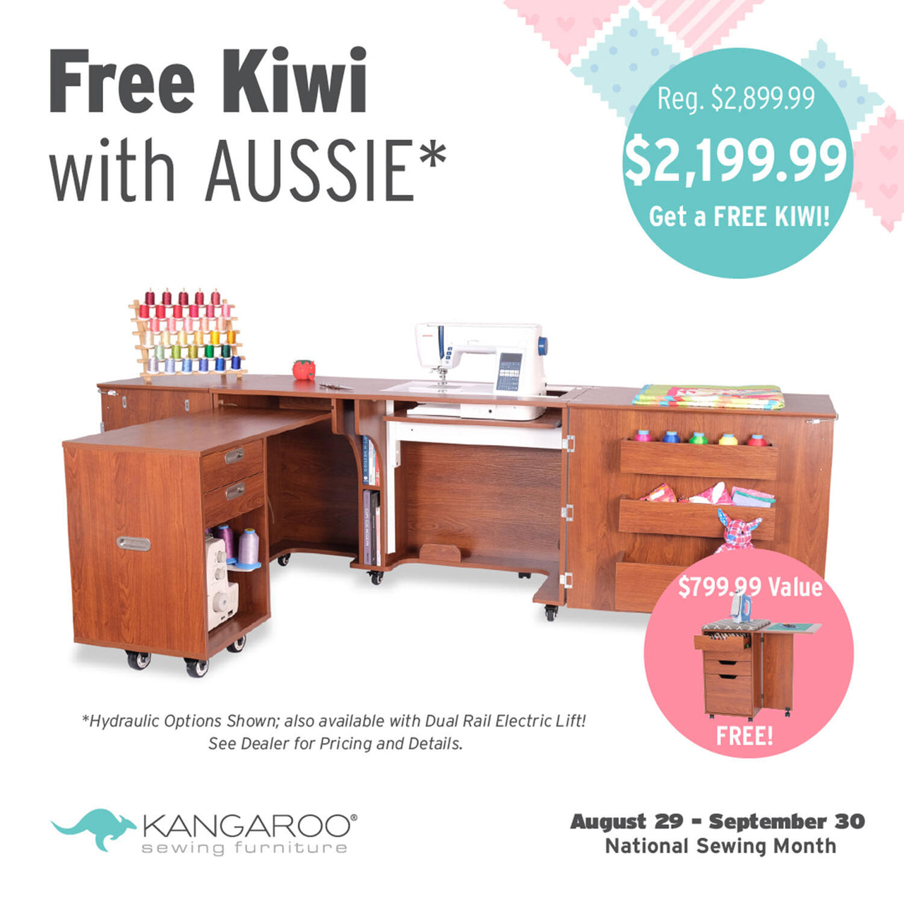 Aussie II Sewing Cabinet (Teak) with Kiwi Cabinet (Teak)