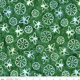 Expressions Batiks - Watercolor Daisies - Dark Vintage Green