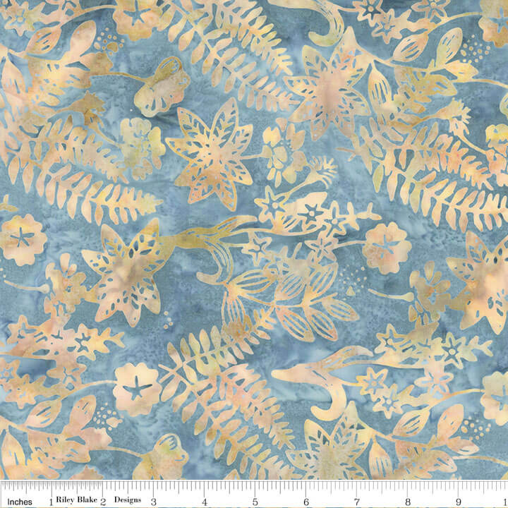 Expressions Batiks - Floral Grid - Ferns - Pebble Pastiche