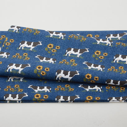 Heartland - Grazing Cows Dark Blue 2 Yard Cut