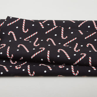 Country Christmas - Jolly Candy Canes Black 2 Yard Cut