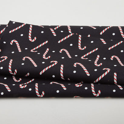 Country Christmas - Jolly Candy Canes Black 2 Yard Cut
