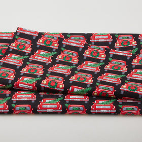 Country Christmas - Jolly Red Trucks Black 2 Yard Cut
