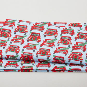 Country Christmas - Jolly Red Trucks Sky Blue 2 Yard Cut