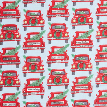 Country Christmas - Jolly Red Trucks Sky Blue 2 Yard Cut