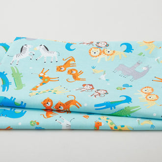 Noah's Journey - Two by Two Animals Aqua 2 Yard Cut