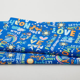 Noah's Journey - Two by Two Words Royal Blue 2 Yard Cut