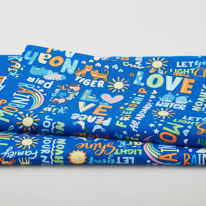 Noah's Journey - Two by Two Words Royal Blue 2 Yard Cut