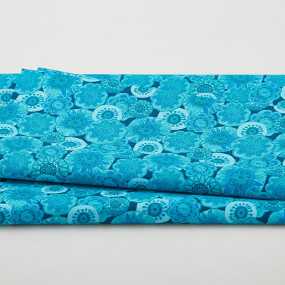 Sunshine Cats - Happy Flowers Dark Turquoise 2 Yard Cut