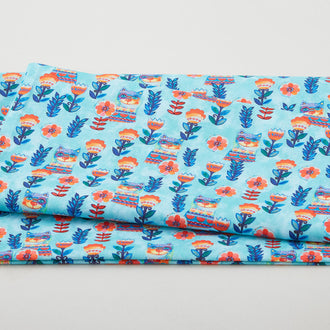 Sunshine Cats - Flowerful Cats Medium Turquoise 2 Yard Cut
