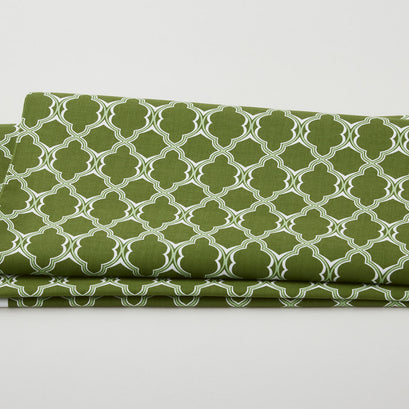 Betty's Geraniums - Lattice Geo Green 2 Yard Cut