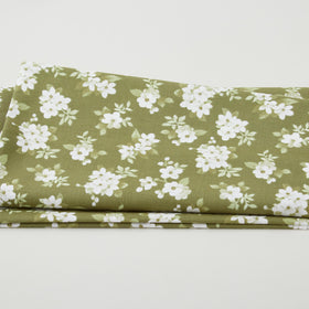 Camellia - White Floral Green 2 Yard Cut