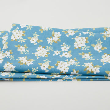 Camellia - White Floral Blue 2 Yard Cut