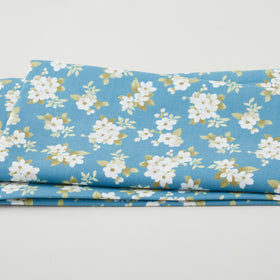 Camellia - White Floral Blue 2 Yard Cut