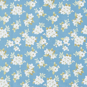 Camellia - White Floral Blue 2 Yard Cut