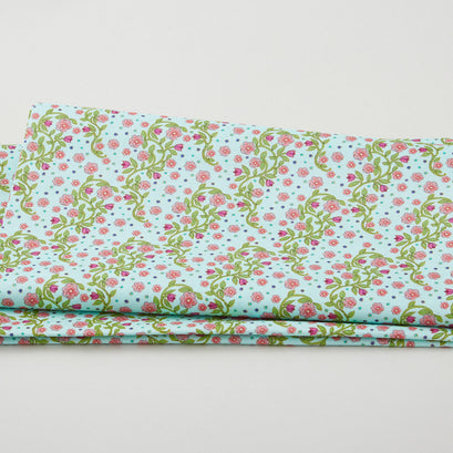 Garden Angels - Vining Roses Turquoise 2 Yard Cut