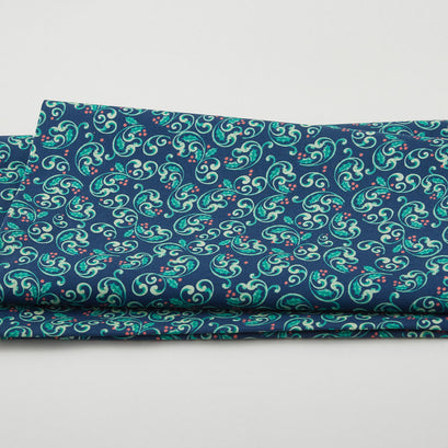 The Night Before Christmas - Berry Scroll Navy 2 Yard Cut