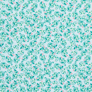 The Night Before Christmas - Berry Scroll Light Blue 2 Yard Cut