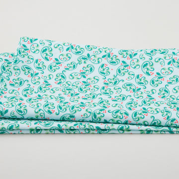 The Night Before Christmas - Berry Scroll Light Blue 2 Yard Cut