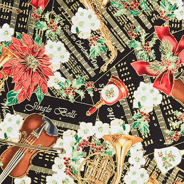 Christmas Musical - Christmas Serenade Black Metallic 2 Yard Cut