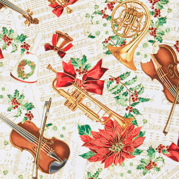 Christmas Musical - Christmas Serenade Cream Metallic 2 Yard Cut